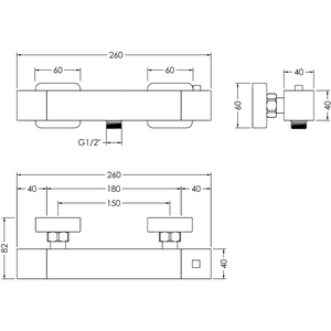 Ripple Square Bar Valve Slide Rail Shower Kit Chrome Balterley - Chrome by Balterley
