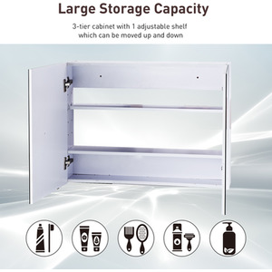 HOMCOM Double Door Wall Mounted Glass Mirror Cabinet - White by HOMCOM