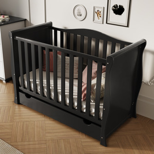 Willow Sleigh Mini Cot Bed Black with Drawer and Mattress - Black by Viculii