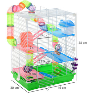 Pawhut 5 Tier Hamster Cage Carrier Habitat with Exercise Wheels, Green - Green by Pawhut