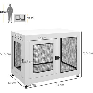PawHut Dog Kennel Furniture End Table with Two Doors, Cushion - White by PawHut