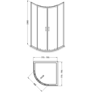6mm Glass Quadrant Shower Enclosure 1900 x 800 x 800mm Brushed Brass - Brushed Brass by Balterley