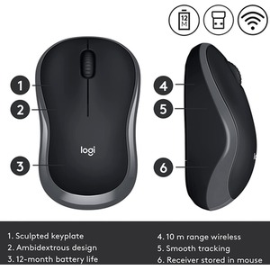 Logitech Wireless Optical Mouse - Grey / M185 Grey by Logitech