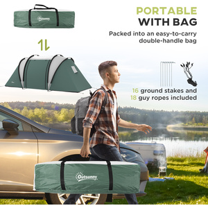 Outsunny 2 Room Tent with Living Area and Awning, 3000mm Waterproof - Green by Outsunny