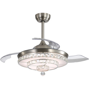 Ceiling Fan Light with Crystal Accents and Foldable Blades - Brushed Nickel by Livingandhome