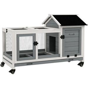 PawHut Small Animal Hutch with Wheels for Outdoor and Indoor - Grey by PawHut