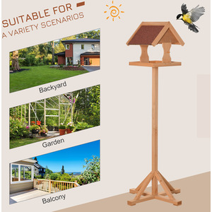 PawHut Wooden Bird Feeder with Freestanding Cross shaped Support Feet - Natural by PawHut