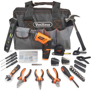 Cordless Hand Drill and Household Tool Kit - Black by VonHaus
