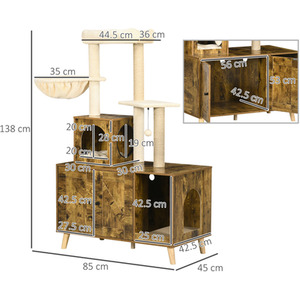PawHut Litter Box Enclosure with Cat Tree, Scratching Posts, Hammock, Condo - Brown by PawHut