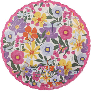 Pack of 8 Summer Floral Plates - Multicolour
