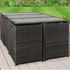 11 Piece Cube Rattan Garden Furniture Set - Dark Brown by Comfy Living