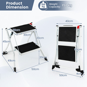 2 Step Folding Ladder-White - White by Costway