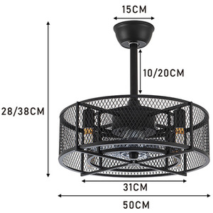 Ceiling Fan Light with Double-Layer Metal Mesh Shade - Black by Livingandhome