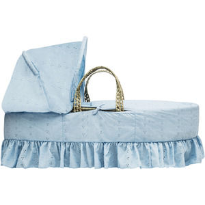 Broderie Anglaise Blue Moses Basket - Turquoise by Kinder Valley