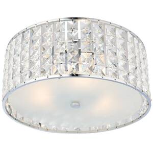 Belfont 3 Light Bathroom Flush Ceiling Light Chrome, Crystal Detail IP44, G9 - Chrome