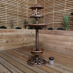 Bronze Effect Resin Garden Bird Bath and Table with Solar Light - Bronze by Samuel Alexander