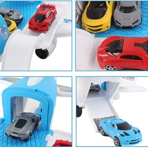 Transport cargo plane car ramp and 4 mini car 1 helicopter set - Blue