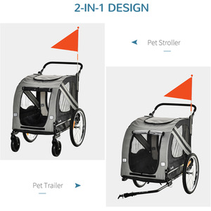 PawHut Bike Trailer 2-in-1 Pet Stroller - Grey by PawHut