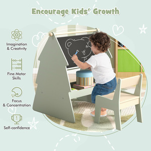 Kids Art Easel with Stool - Green by Costway