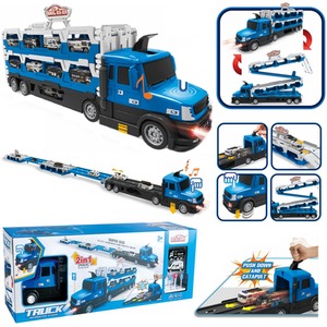 Electronic Truck 2in1 Toy Car Carrier Race Track Kids Playset - Police Blue Black by Rexco