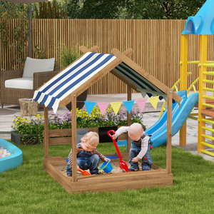 Outsunny Wooden Sandbox with Canopy for Ages 3-7 Years - Brown by Outsunny