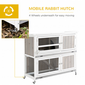 PawHut Wooden Pet Hutch Two-Tier Cage with Rain Cover, Wheels - Grey by PawHut