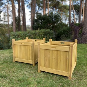Square Wooden Planters in Tan (Set of 2) - Tan by Selections