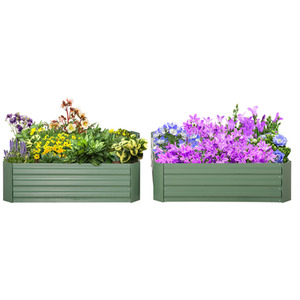 Outsunny Set of 2 Raised Garden Bed Elevated Planters Box - Green by Outsunny