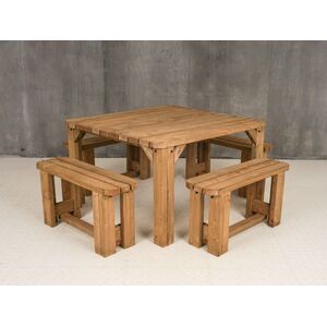 QUADRUM Rounded Picnic Table With 4 Benches - Rustic brown by Arbor Garden Solutions