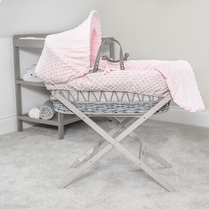 Dimple Grey Wicker Moses Basket - Pink by Clair de Lune