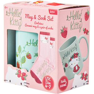 Strawberry Hello Kitty Mug and Sock Set - Blue and Pink