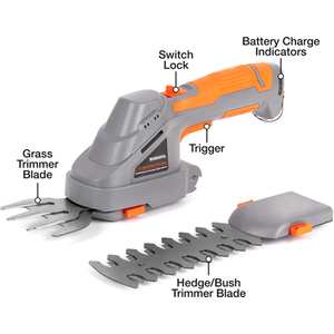 Cordless Hedge Trimmer 2in1 7.2V Li-ion Battery Electric - Orange by Terratek
