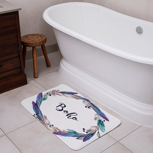 Boho Style Wreath Feathers Bathmat - Blue