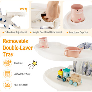 Folding Baby Highchair with Rolling Wheels - Blue by Costway