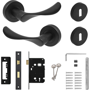 Nimbus Matt Black Privacy Door Lever Handles - Sash Lock Kit - Matt Black by DecorAndDecor