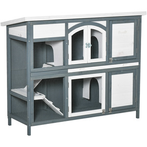 PawHut Wooden Pet Hutch with Openable Roof Slide Out Tray - Grey by PawHut