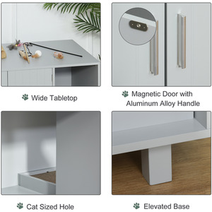 HOMCOM Wooden Cat Litter Box Enclosure House - Grey by HOMCOM