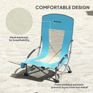 Outsunny Set of 2 Folding Beach Chair with Carry Bag - Blue by Outsunny
