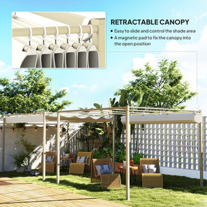 Outsunny 3 x 3(m) Outdoor Pergola with Retractable Roof, UPF30, Grey - Khaki by Outsunny