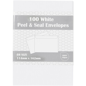 Pack of 100 C6 Self Seal Envelopes - White