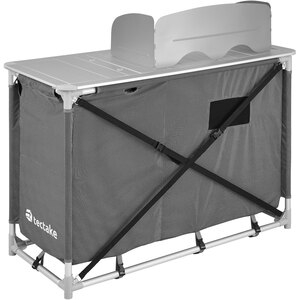 Camping Kitchen with 4 Shelves and Sink - Grey by tectake