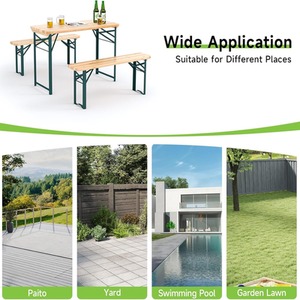 Folding Wooden Picnic Table Set - brown