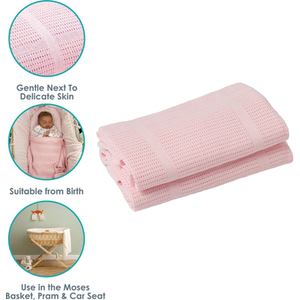 Soft Cotton Cellular Pram Blanket - Pink by Clair de Lune