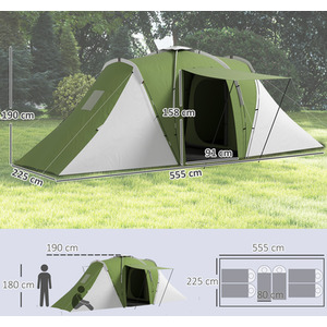 Outsunny 4-6 Man Tunnel Tent with 2 Bedroom and Living Area, Grey and Blue by Outsunny