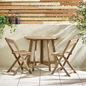 Lox 2 Seat Half Round Folding Solid Wood Outdoor Table Set - Beige by FurnitureboxUK