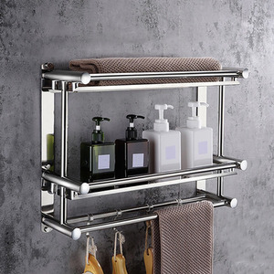 Chrome Bathroom Shelves with Towel Rail - Chrome by Livingandhome
