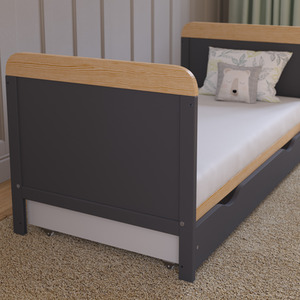 Levi Cot Bed With Drawer And Mattress - Anthracite/Pine by Love For Sleep