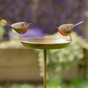 Robin Bird Bath Feeder Stake - Brown by Garden Mile