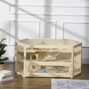 PawHut 3-Tier Wooden Hamster Cage Gerbil Play Center with Water feeder - Wood by PawHut