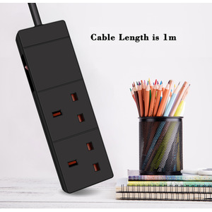 2 Gang Indicator Side Switched Extension Lead - Black / 1m by ExtraStar